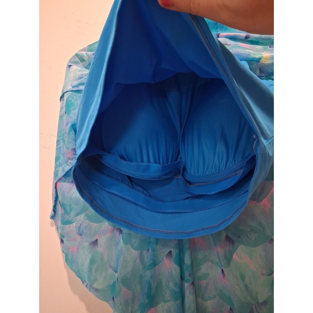 Coco Reef Tankini Top Halter Neck Mesh Bra-Sized Size 38D Aqua Blue Floral - Picture 3 of 10